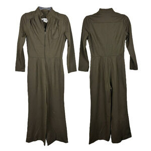 Vintage 1970s Forest Green High Waisted Flare One Piece Jumpsuit S